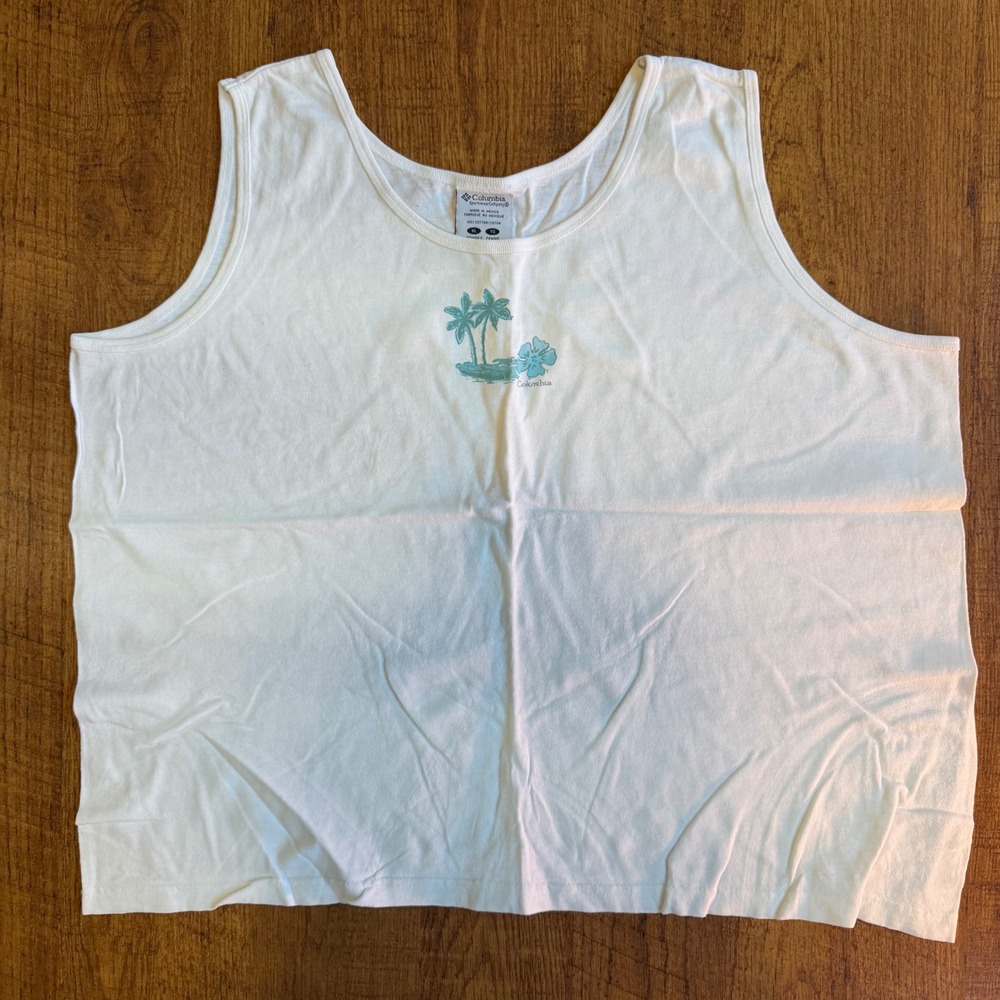 Columbia Tank Top Women XL White Palm Tree Graphic Beachy Summer Casual Gorpcore